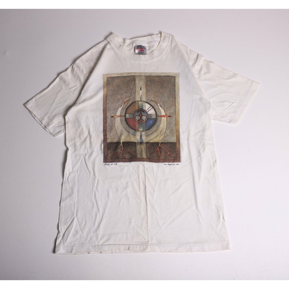 Vintage 1991 Joe Geshick Circle of Life T-Shirt Oneita Power-T White Large L